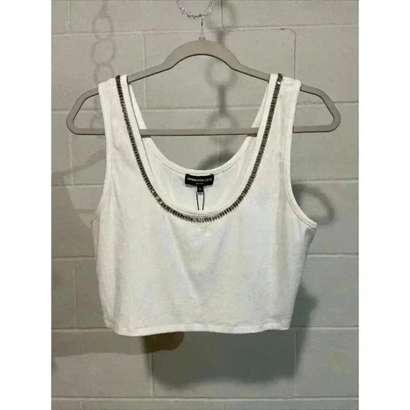 Generation Love Women's Sienna Crystal Trim Top XLARGE White‎ Cropped Clubwear - Picture 2 of 8